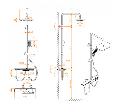 Душевая система RGW Shower Panels SP-35B 51140135-04 с термостатом Черная матовая