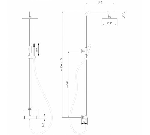 Душевая система Abber Wasser Kreis AF8160B с термостатом Черная матовая