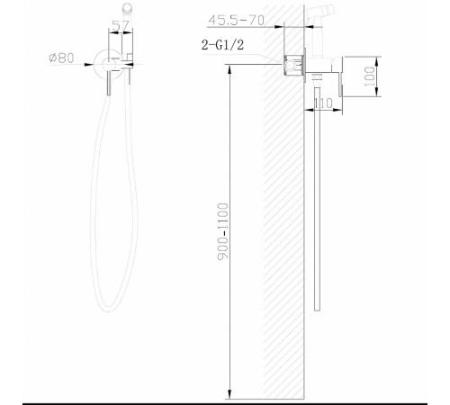 Гигиенический душ со смесителем Abber Wasser Kreis AF8125B Черный матовый