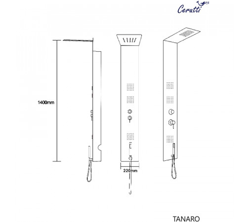 Душевая панель Ceruttispa Tanaro B CT8991 с гидромассажем Черная глянцевая