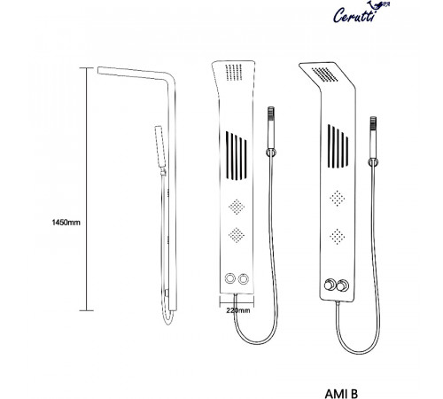 Душевая панель Ceruttispa Ami B CT8994 с гидромассажем Черная матовая