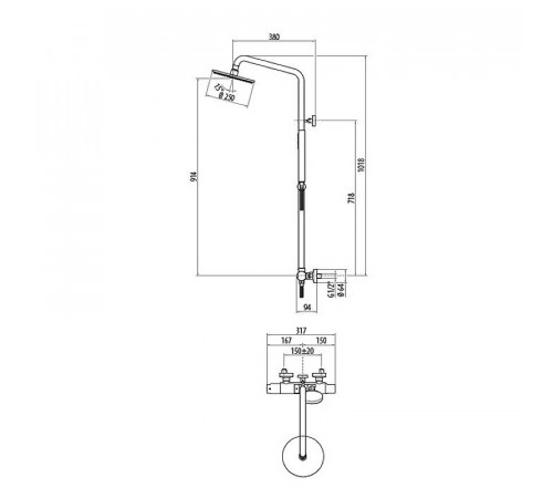 Душевая система Gattoni Circle Two KIT/TS60C0 с термостатом Хром