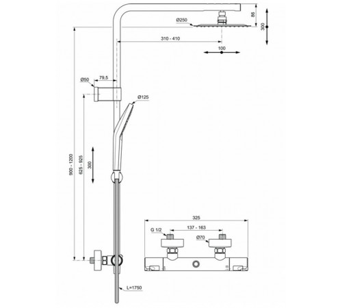 Душевая система Ideal Standard Ceratherm T50 A7704AA с термостатом Хром