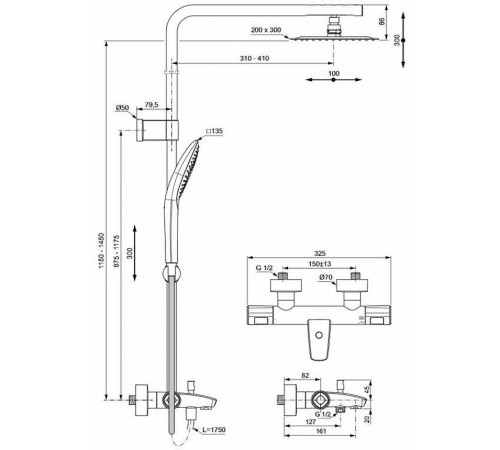 Душевая система Ideal Standard Ceratherm T100 A7591AA с термостатом Хром