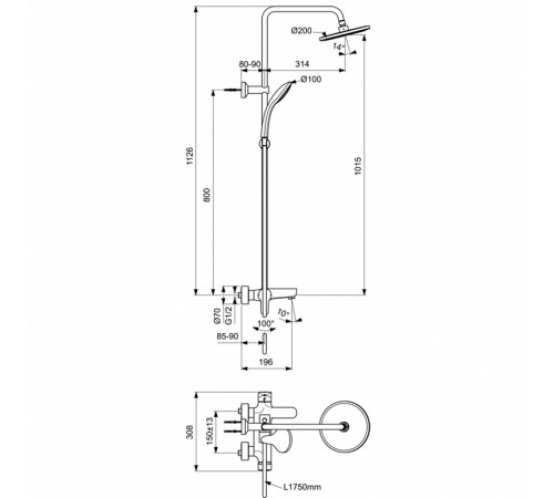 Душевая система Ideal Standard Ideal Rain Cerafine O BC525AA Хром