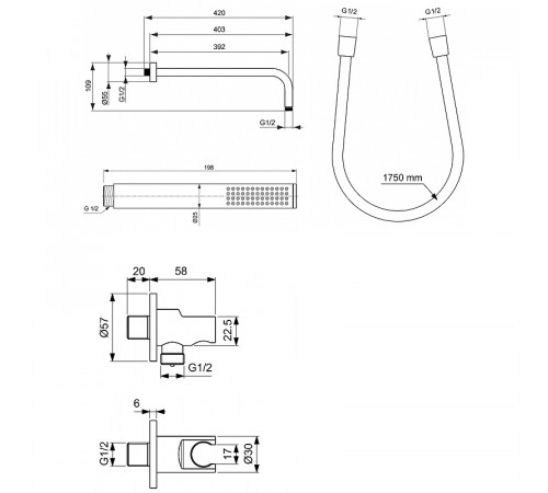 Комплект верхнего и ручного душа Ideal Standard Ideal Rain BD389AA Хром