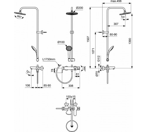 Душевая система Ideal Standard Cerafine Model O BC749XG Черный шелк