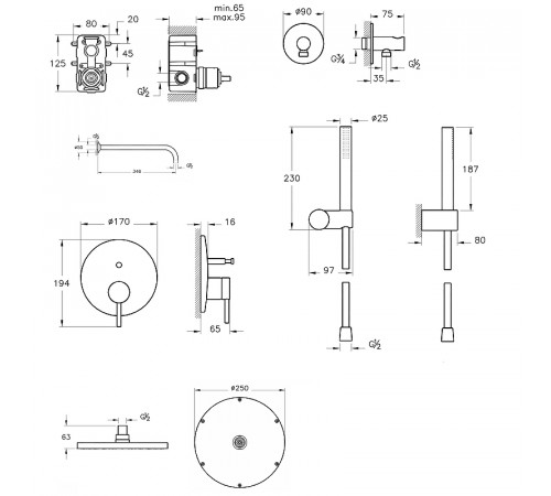 Душевая система Vitra Origin A4926636EXP Черная матовая