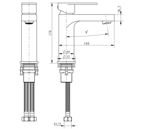 Cмеситель для раковины Hansberge OPTIMA H1044C Хром