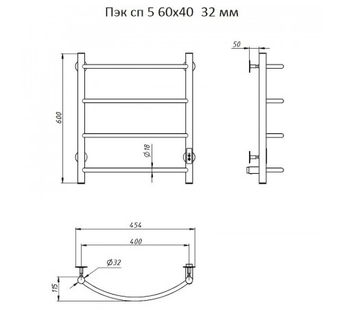 Электрический полотенцесушитель Тругор ПЭК 5 СП 60x40 Хром