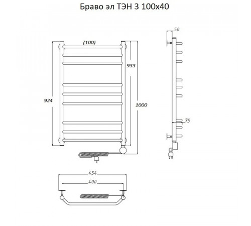 Электрический полотенцесушитель Тругор Браво 3 элТЭН 100x40 Хром