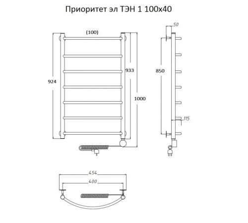 Электрический полотенцесушитель Тругор Приоритет 1 элТЭН 100x40 Хром