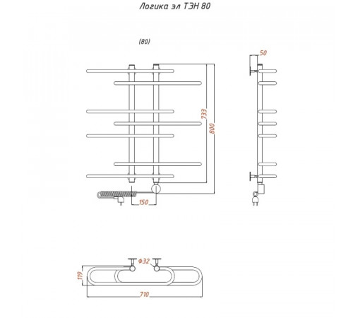 Электрический полотенцесушитель Тругор Логика элТЭН 80x60 Хром