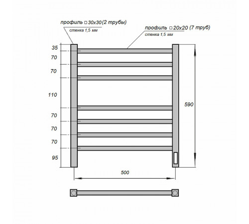 Электрический полотенцесушитель Point Вега PN71856B П7 500x590 диммер справа Черный