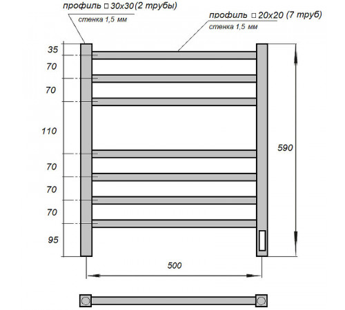 Электрический полотенцесушитель Point Вега PN71856W П7 500x600 диммер справа Белый