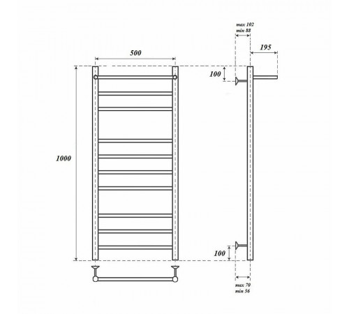 Электрический полотенцесушитель Point Аврора PN10150PE П9 500x1000 с полкой левый/правый Хром