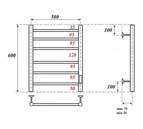 Электрический полотенцесушитель Point Аврора PN10856W П6 500x600 диммер справа Белый