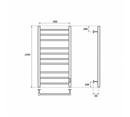 Электрический полотенцесушитель Point Аврора PN10850B П10 500x1000 диммер справа Черный