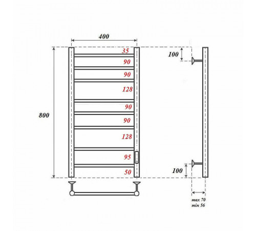 Электрический полотенцесушитель Point Аврора PN10848 П8 400x800 диммер справа Хром