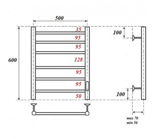 Электрический полотенцесушитель Point Аврора PN10856BR П6 500x600 диммер справа Бронза