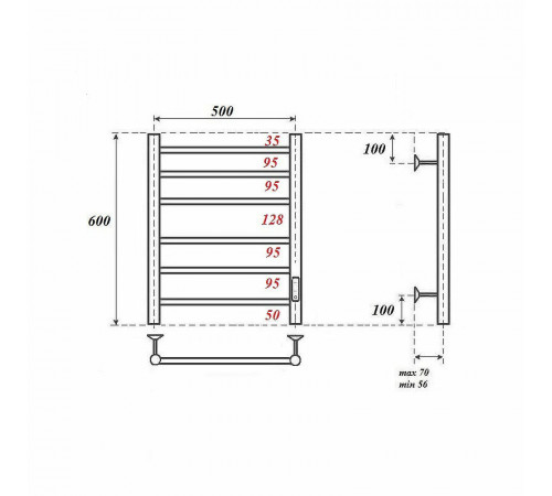 Электрический полотенцесушитель Point Аврора PN10856 П6 500x600 диммер справа Хром