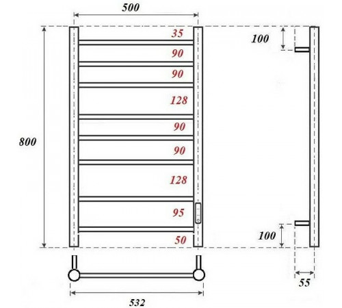 Электрический полотенцесушитель Point Аврора PN10858GR П8 500x800 диммер справа Графит премиум