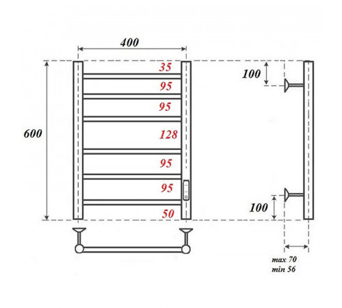 Электрический полотенцесушитель Point Аврора PN10846B П6 400x600 диммер справа Черный