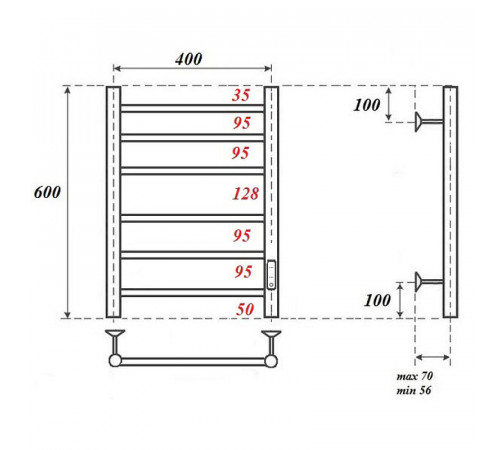 Электрический полотенцесушитель Point Аврора PN10846W П6 400x600 диммер справа Белый