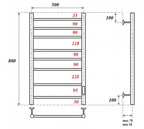 Электрический полотенцесушитель Point Аврора PN10858B П8 500x800 диммер справа Черный