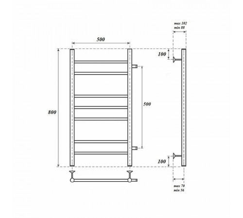 Водяной полотенцесушитель Point Аврора PN10558 П7 500x800 с боковым подключением Хром