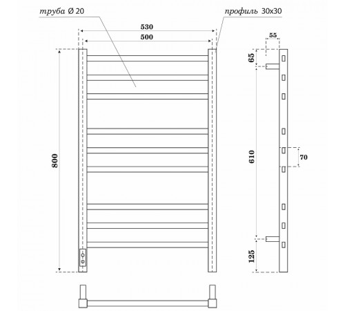 Электрический полотенцесушитель Point Веста PN70758GR П9 500x800 диммер слева Графит премиум