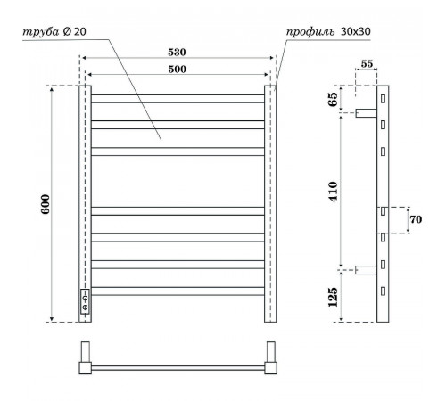 Электрический полотенцесушитель Point Веста PN70756GR П7 500x600 диммер слева Графит премиум