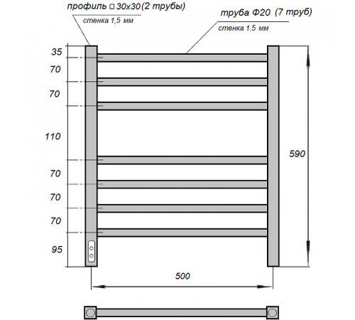 Электрический полотенцесушитель Point Веста PN70756BR П7 500x600 диммер слева Бронза