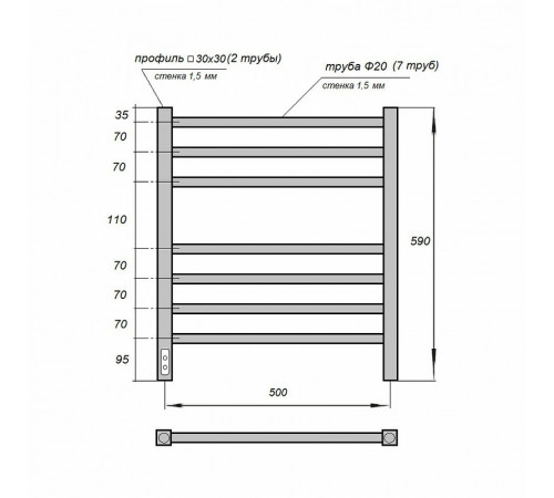 Электрический полотенцесушитель Point Веста PN70756B П7 500x590 диммер слева Черный