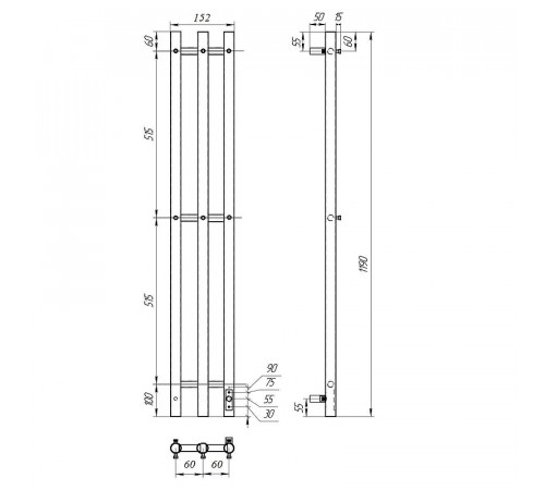 Электрический полотенцесушитель Point Деметра PN12822W П3 120x1200 диммер справа Белый