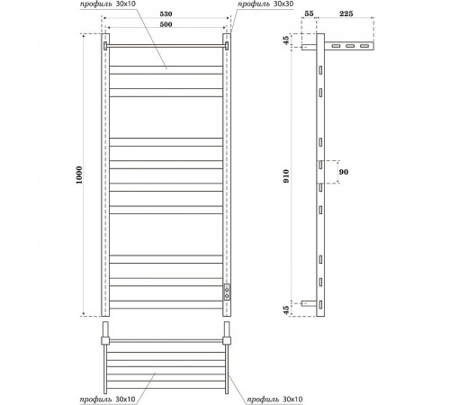 Электрический полотенцесушитель Point Меркурий PN83850PB П9 500x1000 с полкой, диммер справа Черный