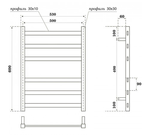 Водяной полотенцесушитель Point Меркурий PN83156W П6 500x600 Белый