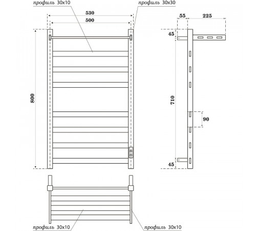 Электрический полотенцесушитель Point Меркурий PN83858PW П7 500x800 с полкой, диммер справа Белый