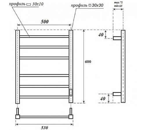 Электрический полотенцесушитель Point Меркурий PN83856 П6 500x600 диммер справа Хром