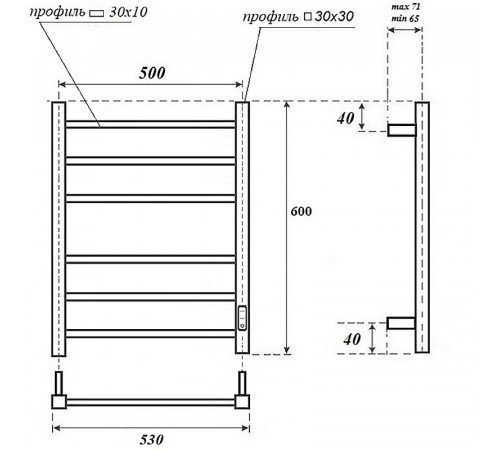 Электрический полотенцесушитель Point Меркурий PN83856B П6 500x600 диммер справа Черный