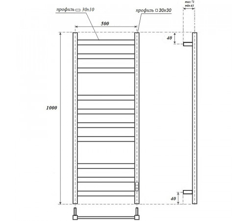 Электрический полотенцесушитель Point Меркурий PN83850W П10 500x1000 диммер справа Белый