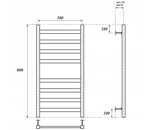 Водяной полотенцесушитель Point Меркурий PN83158B П8 500x800 Черный