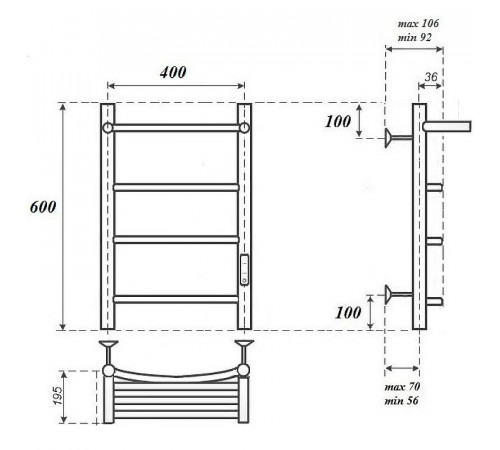 Электрический полотенцесушитель Point Афина PN04846PW П3 400x600 с полкой, диммер справа Белый