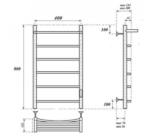 Электрический полотенцесушитель Point Афина PN04848PB П5 400x800 с полкой, диммер справа Черный