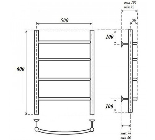 Водяной полотенцесушитель Point Афина PN04156BR П4 500x600 Бронза