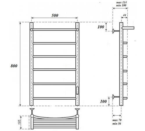 Электрический полотенцесушитель Point Афина PN04858P П5 500x800 с полкой, диммер справа Хром