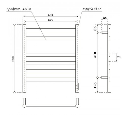 Электрический полотенцесушитель Point Селена PN16856B П6 500x600 диммер справа Черный