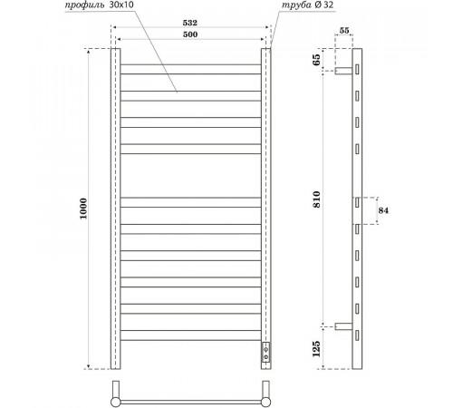 Электрический полотенцесушитель Point Селена PN16850GR П8 500x1000 диммер справа Графит премиум