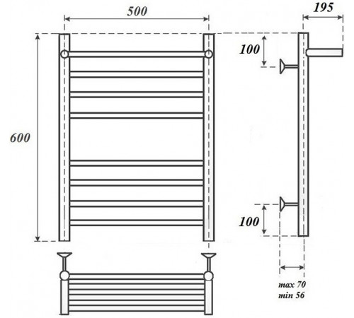 Электрический полотенцесушитель Point Аврора Премиум PN10156SPE П7 500x600 с полкой левый/правый Хром