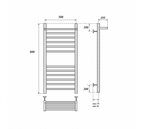 Водяной полотенцесушитель Point Аврора Премиум PN10158SP П11 500x800 с полкой Хром